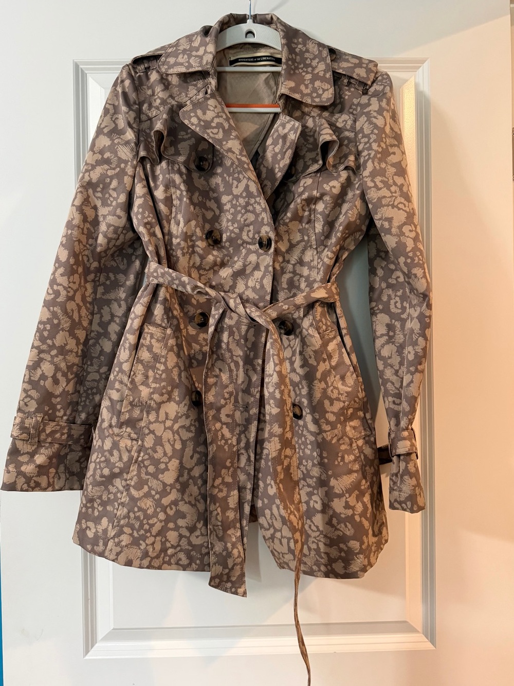 Women's Taupe Floral Print Belted Trench Coat